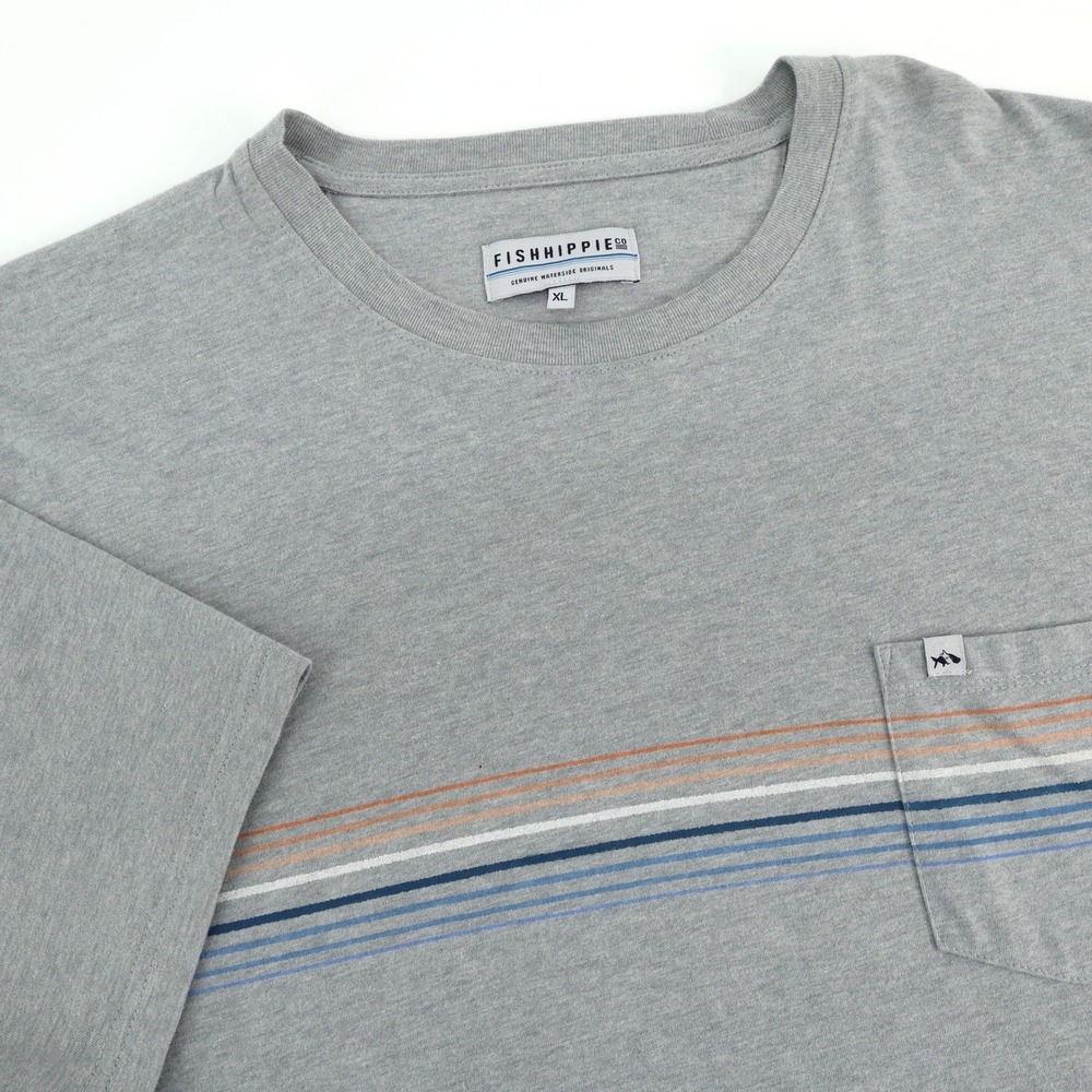 Fish‎ Hippie Co. Men's XL Gray Striped Pocket Crew Neck Short Sleeve T-Shirt